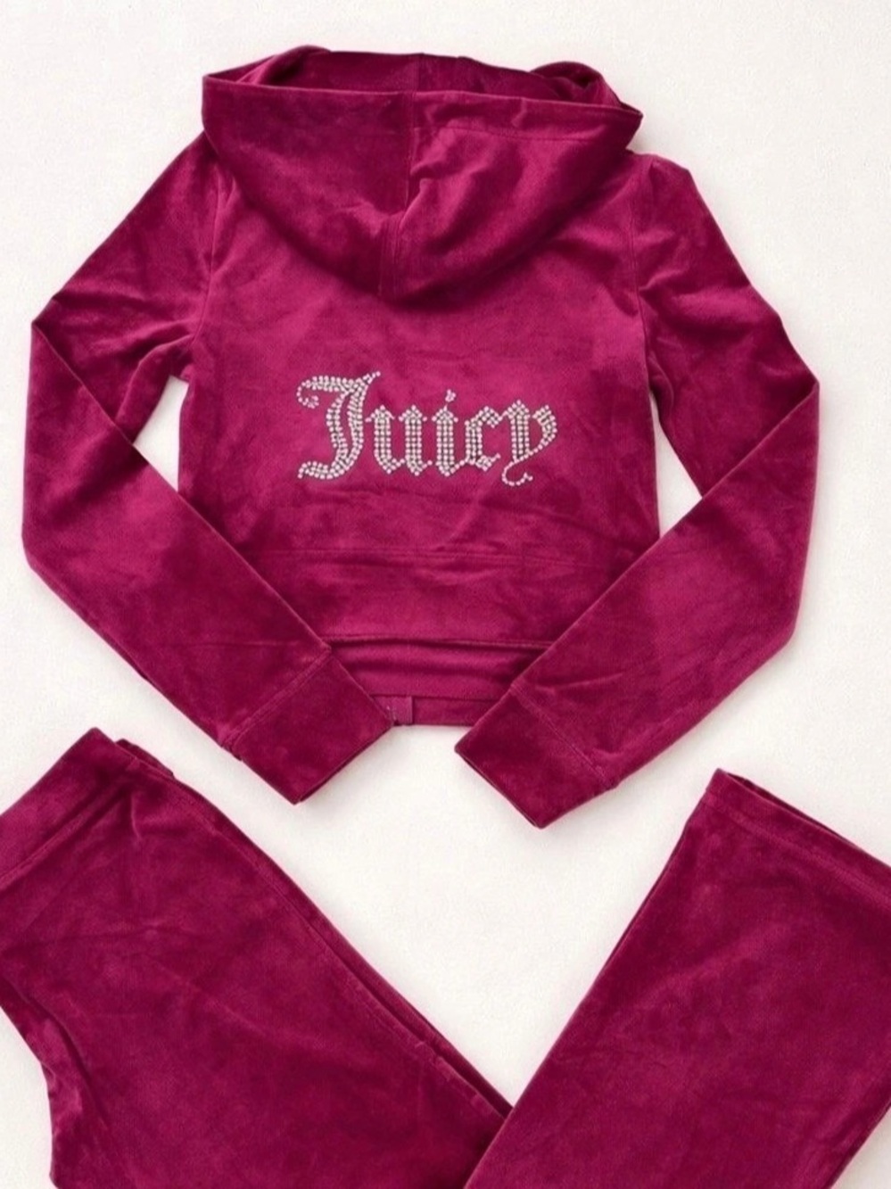 Juicy Couture Velour Rhinestone Tracksuit M Hoodie & S Pants Set Purple NWOT
